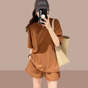 Summer 2026 Womens Casual Sportswear Set Loose Fashion Short Sleeve Shorts Small Size Stylish Two-Piece Polyester round Neck