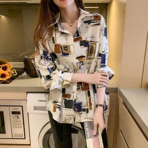 Spring Autumn Womens Chiffon Shirt Loose Fit Printed Long Sleeve Outerwear Fashionable Casual Versatile Top Elegant Style
