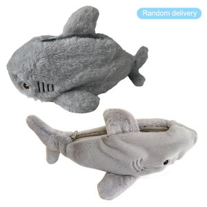 OUHOE | Large Capacity Pen Pouch Stationery Storage Box Cute Plush Ocean Shark Pencil Case Portable Cosmetic Bag School Office Supplies