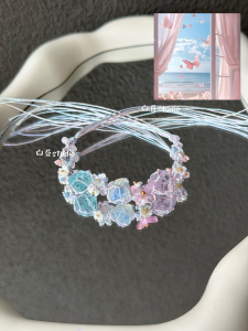 Original Design Handmade Macrame Crystal Raw Stone Bracelet Hand Cord Pink Butterfly Morning Light Fashion Jewelry Accessory