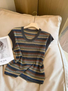 Shalldoer | เสื้อถักคอวีแขนกุดลายทางสีบล็อกสำหรับผู้หญิง ฤดูร้อน 2025 เสื้อผ้าทำงานสไตล์เกาหลีแบบหลวมๆ ระบายอากาศได้ดี