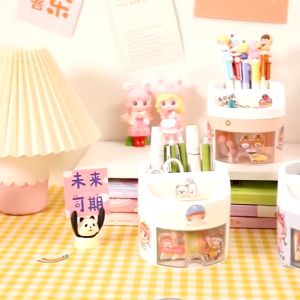 Tempat Pena dengan Laci Desk Storage Organizer Tempat Alat Tulis Aesthetic Lucu / Pen Holder Kotak Penyimpanan Pulpen Brush