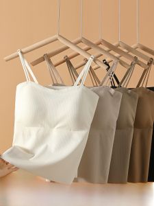 ZISU | Ice Silk Seamless Strap Vest Womens Inner Wear With Chest Pad Beautiful Back Underwear Spring Summer New Style Base Layer Outdoor Chest Top