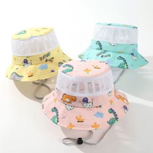 ROLL Cartoon Prints Children Sun Hat Wide Brim Mesh Kids Bucket Hat Cute Breathable Outdoor Travel Fisherman Cap