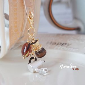 Original Japanese Style Coffee Maker Color Preservation Zipper Buckle Czech Beads Portable Lanyard Notebook Keychain Pendant