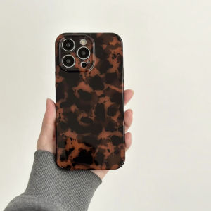 CrashStar Tortoiseshell เคสโทรศัพท์ซิลิโคนนิ่มมันวาวแฟชั่นสีน้ำตาลอำพันพิมพ์ลายเสือดาวสำหรับ iPhone 16 15 14 13 12 Pro Max 11เคสโทรศัพท์กันกระแทกย้อนยุคพร้อมเลนส์กล้องคลุมทั้งหมดขายดี