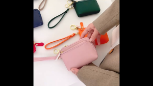 Ví Ngắn Thời Trang Cho Nữ Da Bò Thật Dễ Thương Túi Cầm Tay Dây Kéo Tiền Thẻ Có Móc Khóa Amart-VN