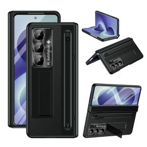 szhaiyu | PU Leather Glass Film Pen Slot with Pen Phone Case for Samsung Galaxy Z Fold 8 6 5 4 3 Fold6 Fold8 Ultra Hinge Protection Cover
