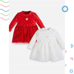 Váy body chip bé gái 3m GUESS dài tay trắng đỏ đầm công chúa bodysuit sơ sinh bé gái xuất dư váy tiệc đầy tháng cho bé