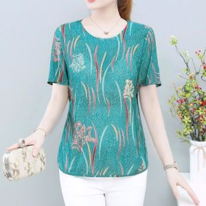 HerStore เสื้อเชิร์ตพิมพ์ลายเรียบง่ายชุดไซส์ใหญ่หลวมแขนสามส่วนสำหรับผู้หญิงวัยกลางคนและผู้สูงอายุในช่วงฤดูร้อน