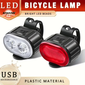 Bicycle Front & Rear Light Set Rechargeable LED Headlight Taillight Portable Floodlight Cycling Night Riding Lighting Accessory