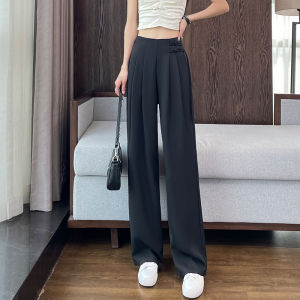 New Chinese Style Summer Thin Ice Silk Casual Wide Leg Pants Womens Fashionable High Waist Long Trousers Korean Version