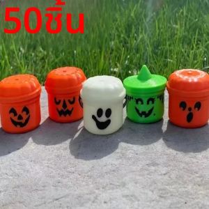 ถังฟักทองทรงถังขนาดเล็กสำหรับวันฮาโลวีนเหยือกใส่ลูกกวาดหรือทรีทตะกร้ากระป๋องลูกอมขนาดเล็กลายฮาโลวีน