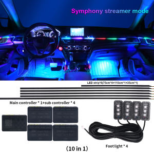Dual Zone LED Car Ambient Symphony 213Color Streamer Rainbow RGB Neon Acrylic Decoration Strip Interior Ambient Modification kit