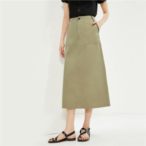Comfortable Pure Cotton Shell Embroidery Pocket Slim A-Line Skirt Womens Business Casual Long Skirt Spring Season