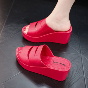 Womens Thick Heel Slippers Summer Outdoor Wear Heightening Fashion High Heel Casual Slope Heel Sandals Comfortable Slip-On Shoes