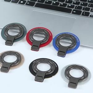 ที่วางแหวนศัพท์มือถือแบบพับได้โลหะบางเฉียบสำหรับขายึดสติกเกอร์ด้านหลังการชาร์จแบบไร้สายสำหรับ iPhone 14 13 12