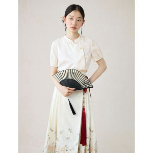 New 2024 Chinese Style Womens Fashion Set with Horse Face Skirt And Buttoned Shirt Half-length National Style Spring Summer