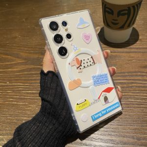 CrashStar MagSafe Cute Dachshund Dog Transparent Soft Phone Case For Samsung Galaxy Note 20 Ultra S25 S24 S23 S22 Ultra S21 Plus + S20 FE Note 10 Pro A16 106 A55 A35 A15 A05S Wireless Charging Phone Casing Shockproof Cover Shell With Camera Protection