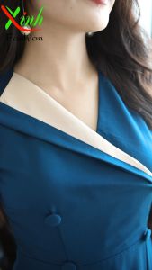 ĐẦM SUÔNG XANH CỔ VỊT GIẢ VÊST THỜI THƯỢNG DL505