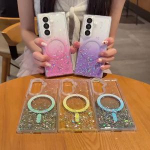 Luxury Gradient Glitter Magnetic For Magsafe Clear Phone Case For Samsung Galaxy Z Fold 7 6 5 4 3 Hard Acrylic Shockproof Cover