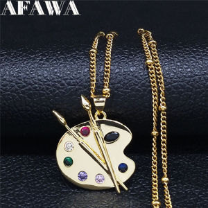 Painting Plate Zircon Copper Stainless Steel Necklaces Art Pigment Palette Choker Necklace Jewelry cadenas mujer NEE17S01