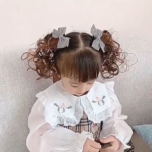 2pc Childrens Fake Hair Clips with Butterfly Bows Short Curly Hair Princess Clips Hair Accessories