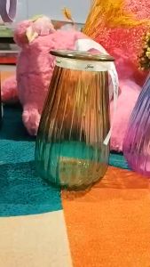 Bình Hoa Thủy Tinh Sọc Đa Sắc Kèm Nơ Cắm Hoa Decor Trang Trí Nhà Cửa Quán Cafe Trùm Sỉ Gia Thành