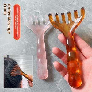 Deer Antler Comb Head Massager Unblocks Meridians Six Teeth Scratch Scalp Stimulates Beauty Salon Head Therapy Tool