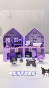 Sanrio Indoors Kitchen Living Furniture Simulation Play House Toy Kuromi Doll House Set Girl Toys