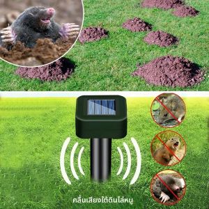 2 ชิ้นพลังงานแสงอาทิตย์กลางแจ้ง Mole Groundhog Repellent Stakes Ultrasonic Gopher Repeller Vole Deterrent กันน้ํา Sonic Repellent Spikes