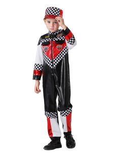 Kids Racer Racing Suit Cosplay Costume with hat Motorcycle Suit Jumpsuit Boy Party Stage Childrens Day Gifts Halloween Costume