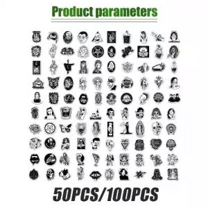100Pcs Stiker Graffiti Horor Dan Thriller Warna Hitam Putih Untuk Laptop Sepeda Skateboard Mobil