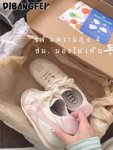 รองเท้าเด็กซ์หนังแท้สไตล์ย้อนยุคสำหรับผู้หญิง พื้นหนา ส้นสูง รองเท้าลำลอง ส้นกลาง ทรงหัวมน พื้นยาง รองเท้าผ้าใบส้นแบน