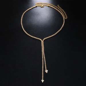 Stonefans Simple Fine Chain Rhinestone Necklace Long Triangle Tassel Single Layer Fashion Choker Designer Jewelry Accessories