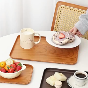 Nampan Baki Aesthetic/ Nampan Saji Makanan Motif Kayu Serbaguna /Nampan Cantik Untuk Cafe Restoran