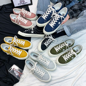 COD春季帆布鞋男仿牛绒新款韩版学生休闲运动板鞋星星鞋复古潮鞋男Model baru dengan penghantaran bebas