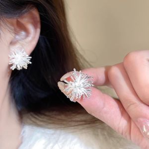 Ultra-Shiny Zircon Dandelion Earrings Versatile High-End Feeling Sparkling Firework Hoop Earrings Fashionable Jewelry
