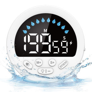 Visual Waterproof Timer LED Display Rechargeable Timer with Suction Cup 199Mins Countdown Stopwatch for Bathroom and Kitchen