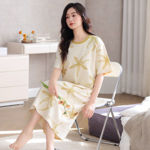 MiiOW | Pure Cotton Lightweight Breathable Short Sleeve Midi Dress Womens Nightgown Home Clothes Cat Person New 2025 Summer Style