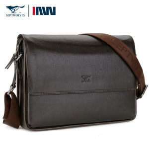 Septwolves Mens Business Crossbody Bag Top Layer Cowhide Single Shoulder Bag Briefcase Large Size Soft Leather Purse