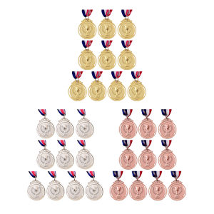 10 ชิ้นเหรียญรางวัลเหรียญทอง/เงิน/บรอนซ์กับนักเรียนริบบิ้นคอรางวัลรางวัล 5 ซม. รูปแบบถ้วยรางวัลสำหรับเกมมาราธอนบอล