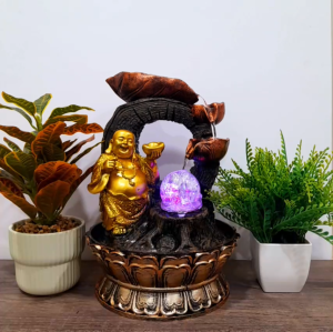 Golden Laughing Buddha LED Crystal Ball Water Fountain Decor