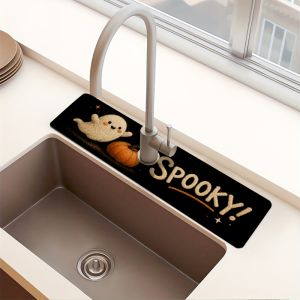 VIKAMA Halloween Cute Ghost Pumpkin Faucet Absorbent Pad Quick Drying Anti Slip Dripping Pad Ghost Printed Pad Home Decoration
