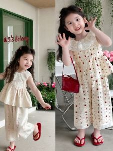 Lace Polka Dot Princess Dress Set For Kids