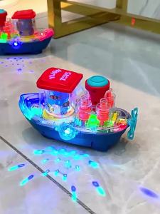 Childrens Transparent Gear Steamship Toy Light Up Electric Boat Toy with Music