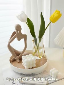 Tray Round Cosmetic Holder Nordic Minimalism Style Decoration Thinker Statue Abstract Sculpture Resin for Candle Lotion Bottle Cosmetic
