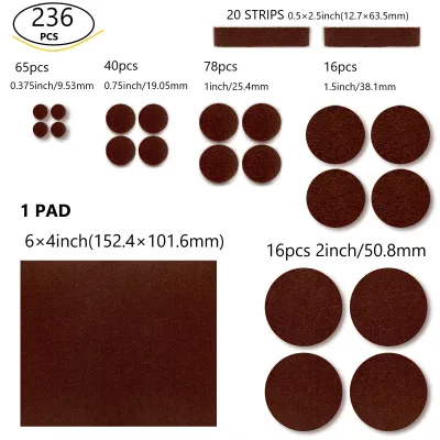 236PCS Felt Chair Leg Pads Value Pack of Various SizesFelt Furniture Pads for Protecting Hardwood FloorsSelf Adhesive