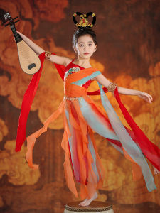 Childrens Ancient Chinese Dance Costume Huaxia Clothes Dunhuang Flying Music Drum Girls Tang Suit Ethnic Style Performance Outfit