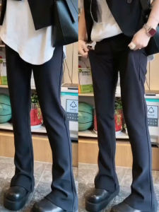 High Waist Elastic Slit Casual Pants Womens plus Size Black Straight Narrow Version Horse Hoof Floor-Length Pants